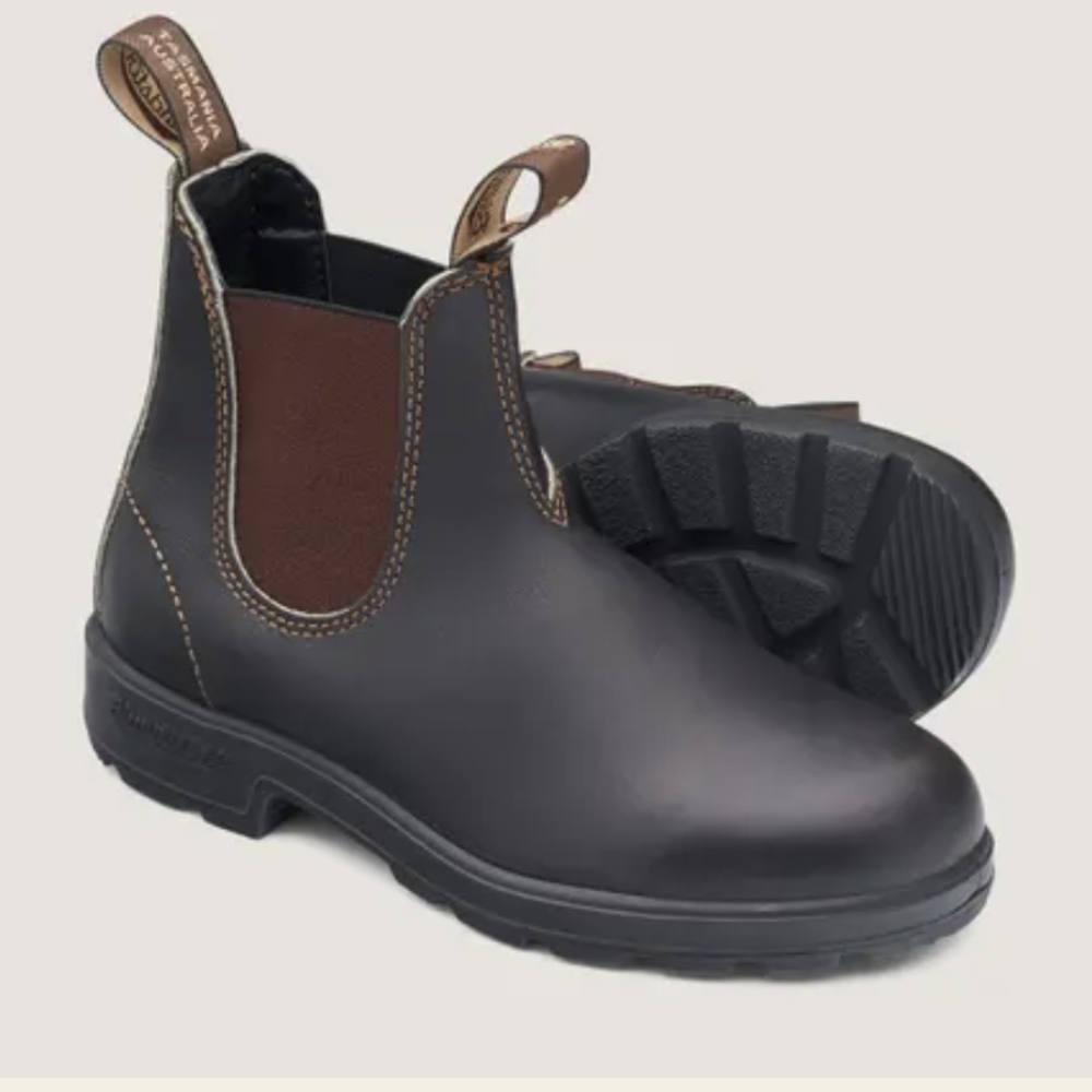 BLUNDSTONES #500 unisex originals Chelsea boots, AUS size 5, stout brown/black